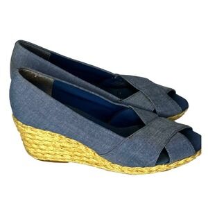 Chaps Shoes Sz 8 Espadrille Blue Open Toe Wedge cottage core